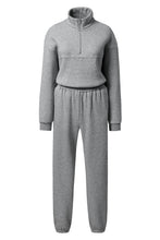 Load image into Gallery viewer, Light Grey Half Zip Drop Shoulder Sweatshirt And Sweatpants Two Piece Set
