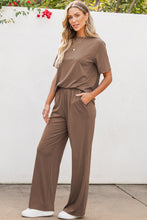 Load image into Gallery viewer, Smoke Gray Solid Color T Shirt 2pcs Wide Leg Pants Set
