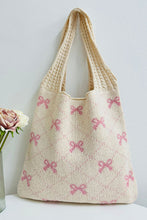 Load image into Gallery viewer, Beige Sweet Bowknot Print Textured Knitting Strap Shoulder Bag
