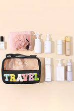 Load image into Gallery viewer, Black TRAVEL Chenille Letter Clear PVC Makeup Bag
