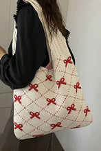 Load image into Gallery viewer, Fiery Red Bow Argyle Pattern Cable Knit Shoulder Bag
